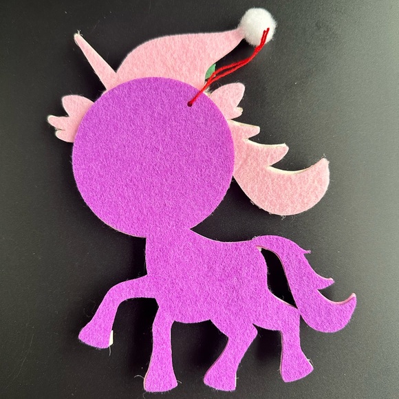 Unicorn Felt Photo Frame Christmas Ornament with Jingle Bells - Picture 2 of 4